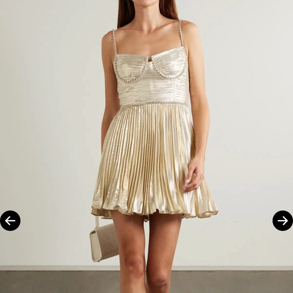 Self-Portrait Plissé-Lamé Crystal Embellished Dress - Size: 2 - Picture 1 of 6